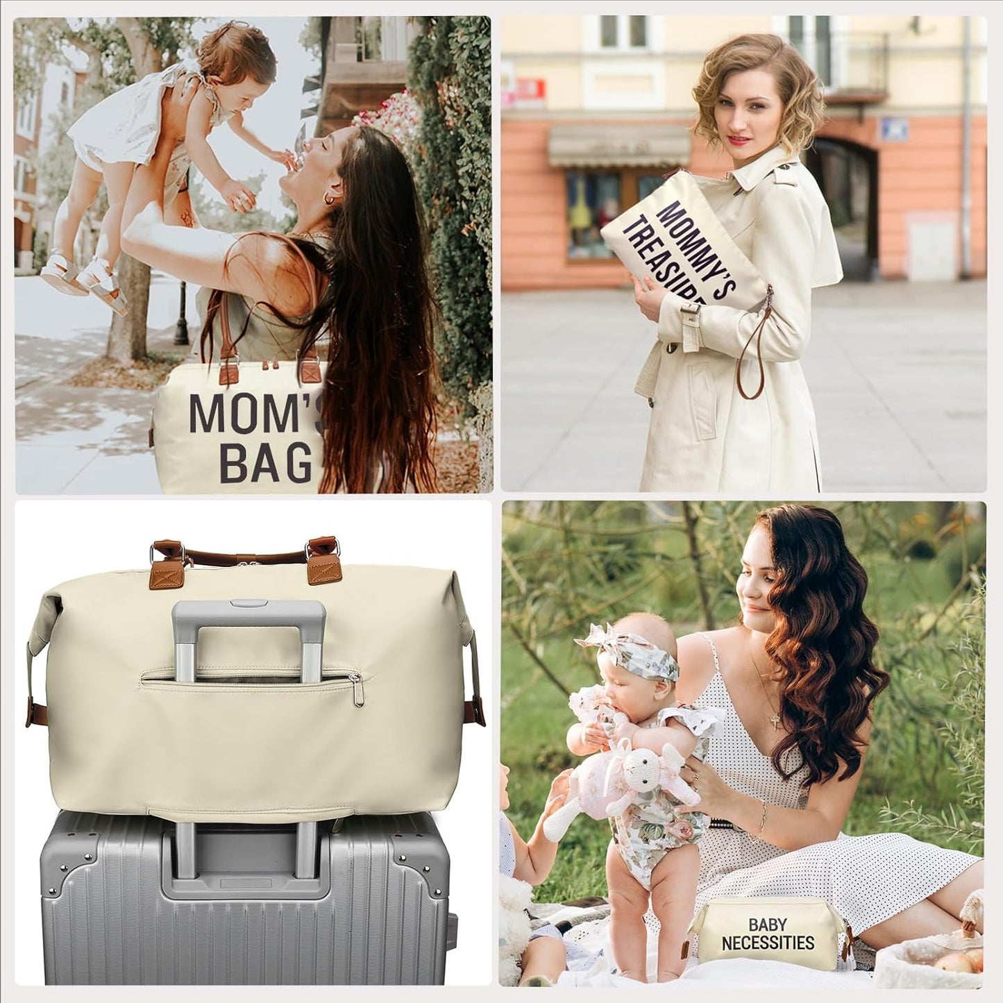 Diaper Bag Tote, Mommy Bag for Hospital, Large Capacity Waterproof Baby Bag for Mom Travel, Hospital Bag for Labor and Delivery with Baby Necessities Bag, Creamy White