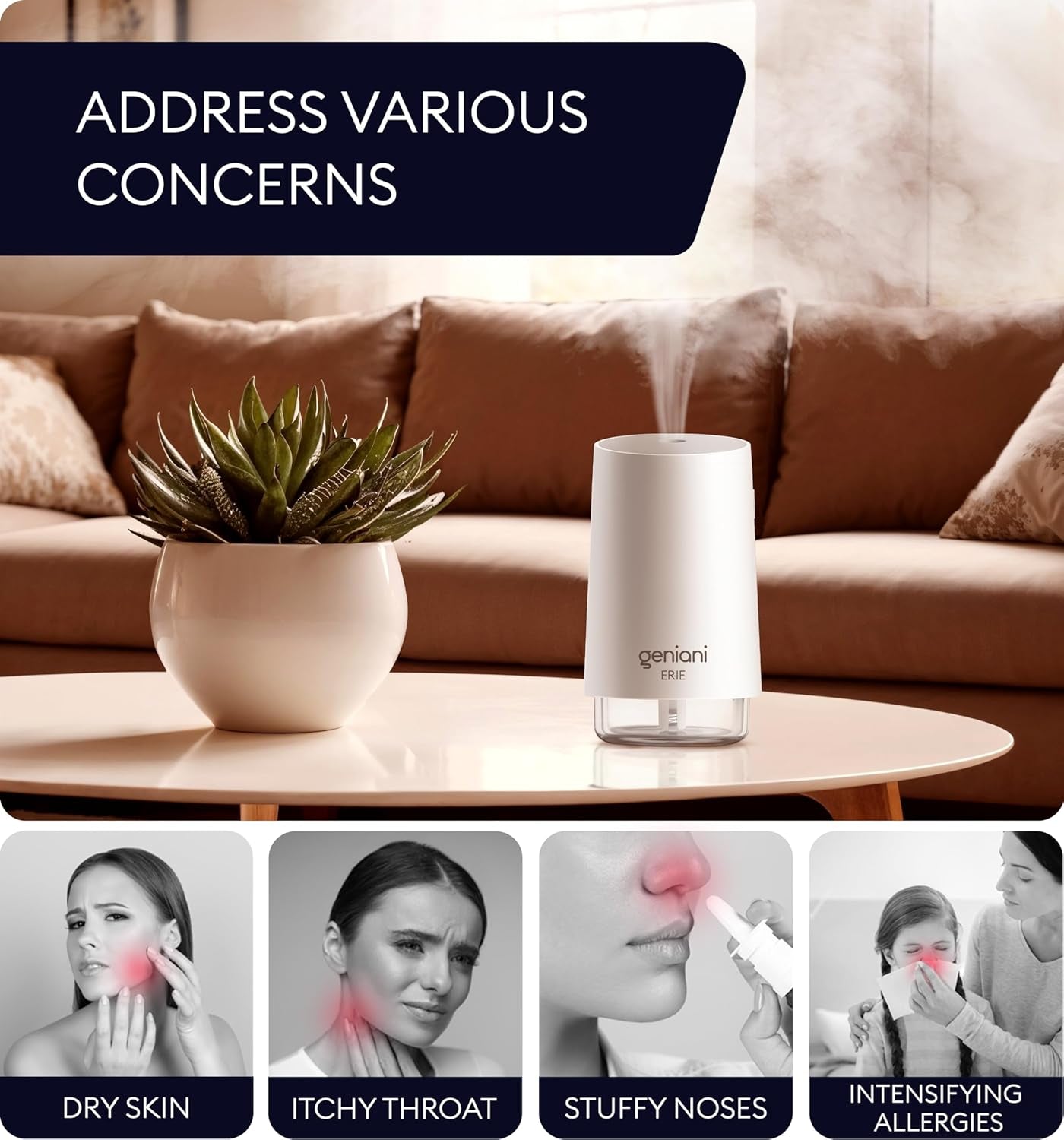 Portable Small Cool Mist Humidifiers - USB Desktop Humidifier for Plants, Office, Car, Baby Room with Auto Shut off & Night Light - Quiet Mini Humidifier (White, 250ML)