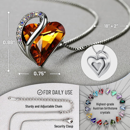 Valentine'S Day Gift Necklaces for Women, Infinity Love Birthstone Heart Crystal Pendant, Birthday Anniversary Jewelry for Wife, Mom, and Her, Silver Plated, 18" + 2" Adjustable Chain