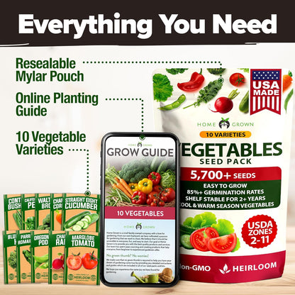 10 Heirloom Vegetable Seeds - 2000+ Survival Bugout Seeds and Essential Emergency Prepper Gear - Non GMO Vegetable Seeds for Planting Home Garden Pack