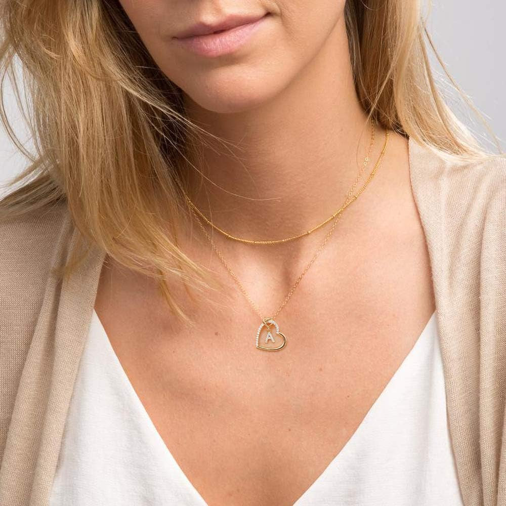 Easter Gifts for Kids Teen Girls - Cubic Zirconia Heart Pendant Initial Necklace, Dainty Initial Letter a - Z Necklace Jewelry Easter Gifts for Kids Girls Women