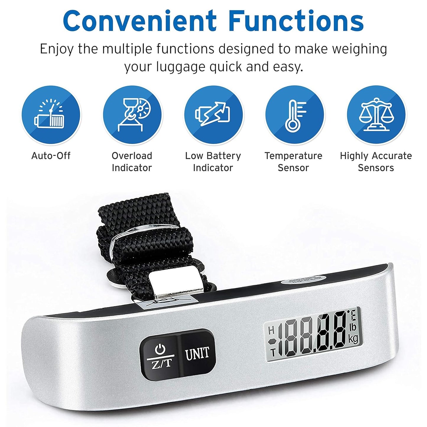 Luggage Scale, Digital Portable Handheld Suitcase Weight for Travel with Rubber Paint, Temperature Sensor, 110 Pounds, Battery Included
