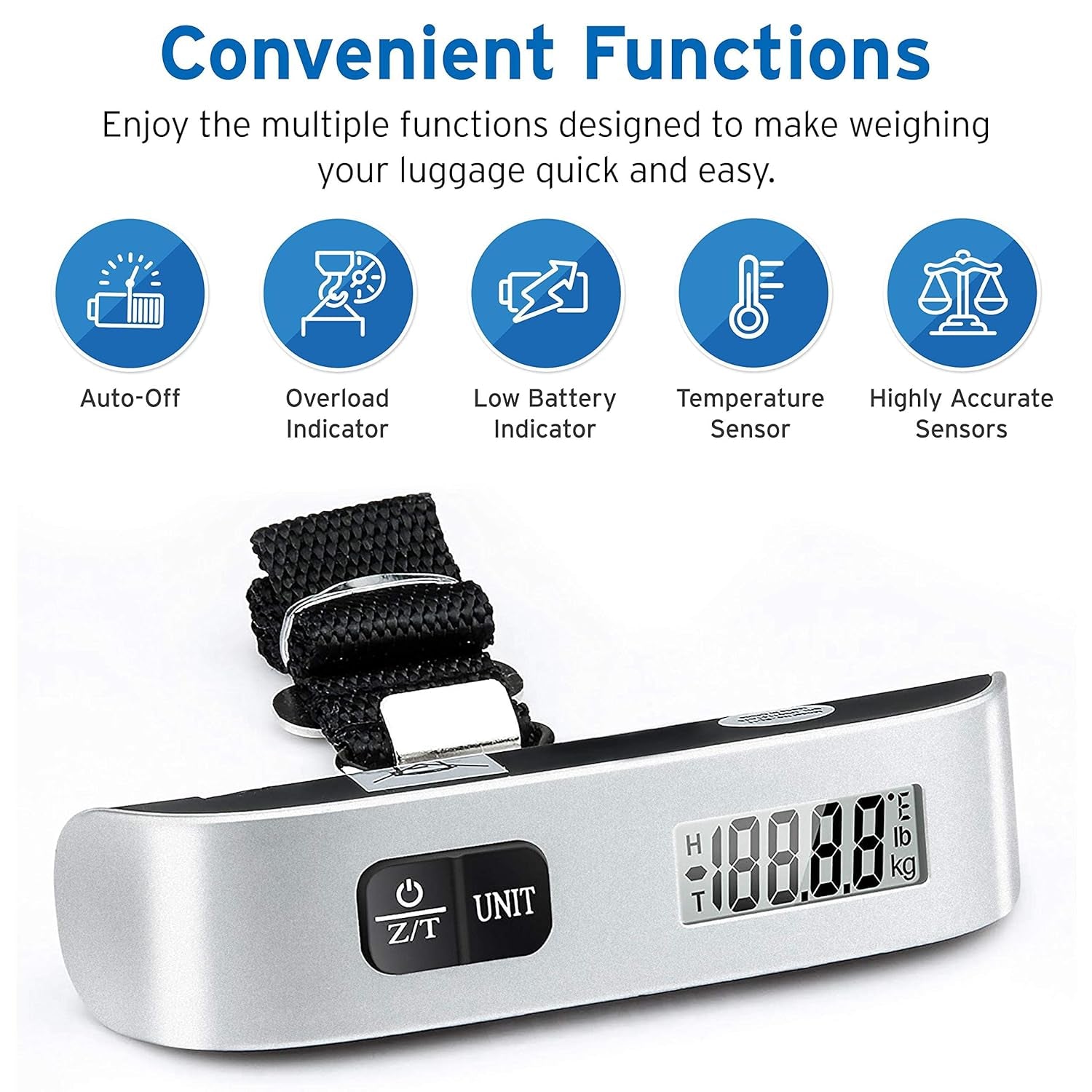 Luggage Scale, Digital Portable Handheld Suitcase Weight for Travel with Rubber Paint, Temperature Sensor, 110 Pounds, Battery Included