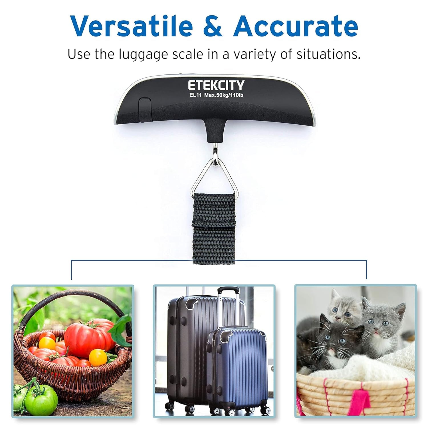 Luggage Scale, Digital Portable Handheld Suitcase Weight for Travel with Rubber Paint, Temperature Sensor, 110 Pounds, Battery Included