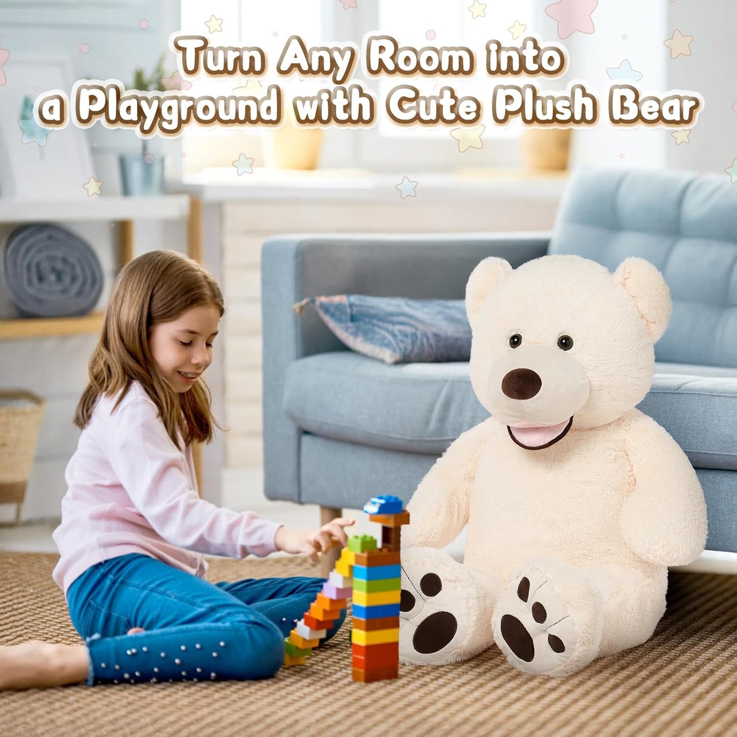 Giant Teddy Bear with Big Footprints Big Teddy Bear Plush Stuffed Animals (Beige, 39 Inches)