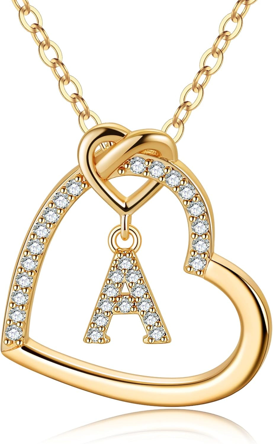 Easter Gifts for Kids Teen Girls - Cubic Zirconia Heart Pendant Initial Necklace, Dainty Initial Letter a - Z Necklace Jewelry Easter Gifts for Kids Girls Women