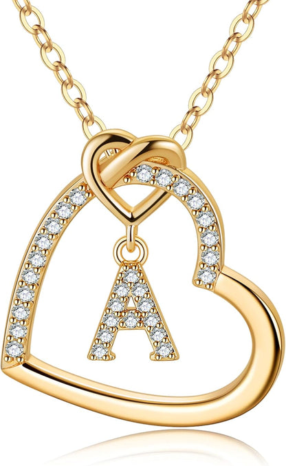 Easter Gifts for Kids Teen Girls - Cubic Zirconia Heart Pendant Initial Necklace, Dainty Initial Letter a - Z Necklace Jewelry Easter Gifts for Kids Girls Women