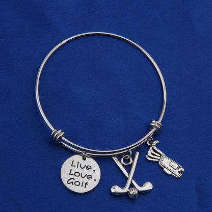 Golf Bracelet Live Love Golf Expandable Charm Bracelet Golf Jewelry Gift for Golf Lover/Golf Club/Golf Team