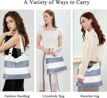 Hobo Purses for Women Multi-Color Striped Lattice Cross Body Shoulder Purse Bag Tote Handbag