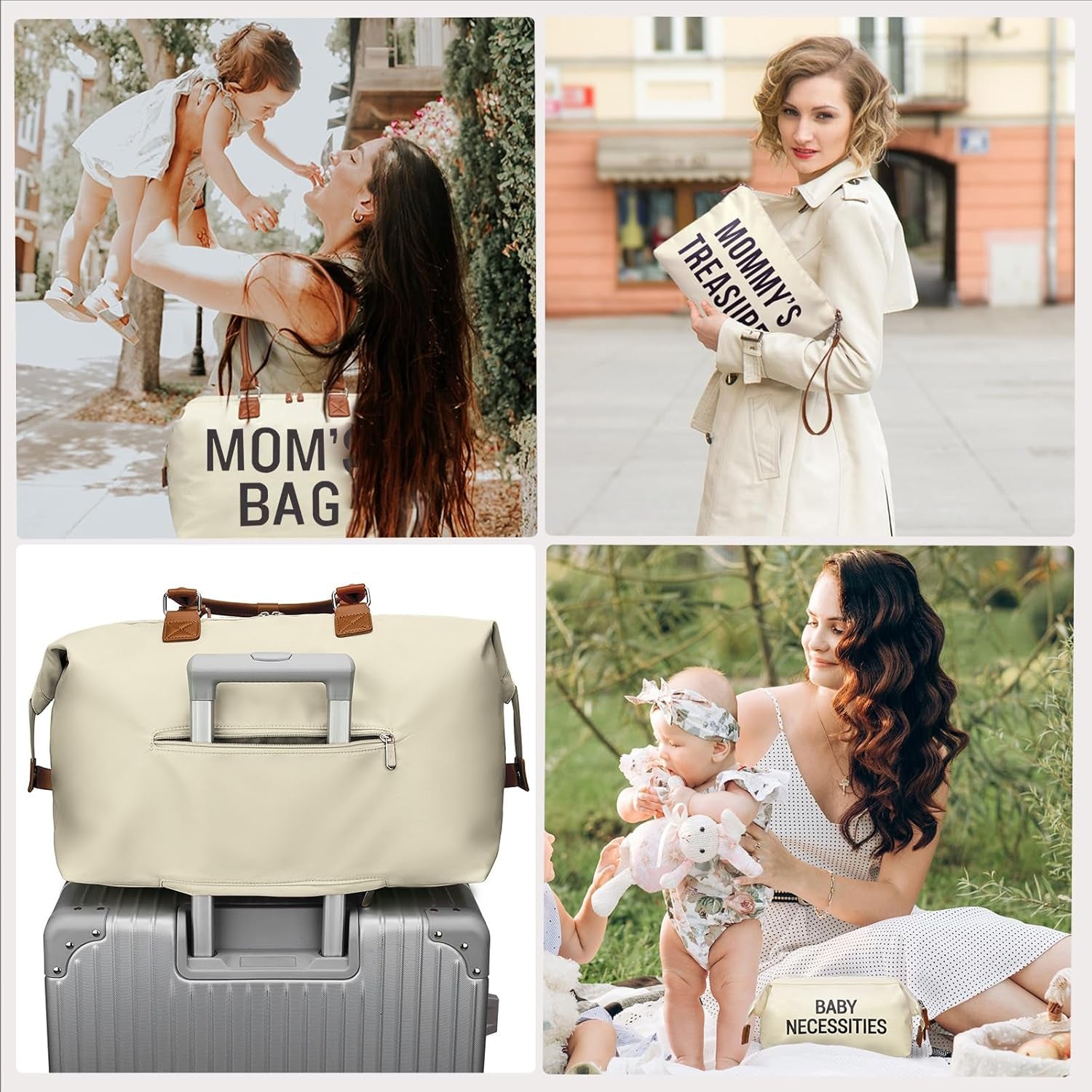 Diaper Bag Tote, Mommy Bag for Hospital, Large Capacity Waterproof Baby Bag for Mom Travel, Hospital Bag for Labor and Delivery with Baby Necessities Bag, Creamy White