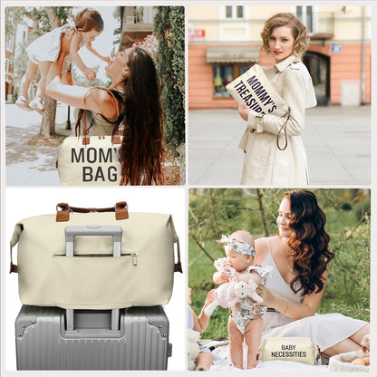 Diaper Bag Tote, Mommy Bag for Hospital, Large Capacity Waterproof Baby Bag for Mom Travel, Hospital Bag for Labor and Delivery with Baby Necessities Bag, Creamy White