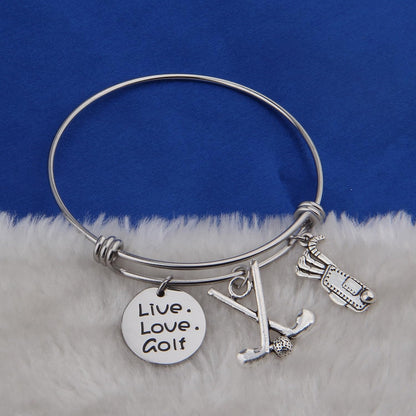 Golf Bracelet Live Love Golf Expandable Charm Bracelet Golf Jewelry Gift for Golf Lover/Golf Club/Golf Team