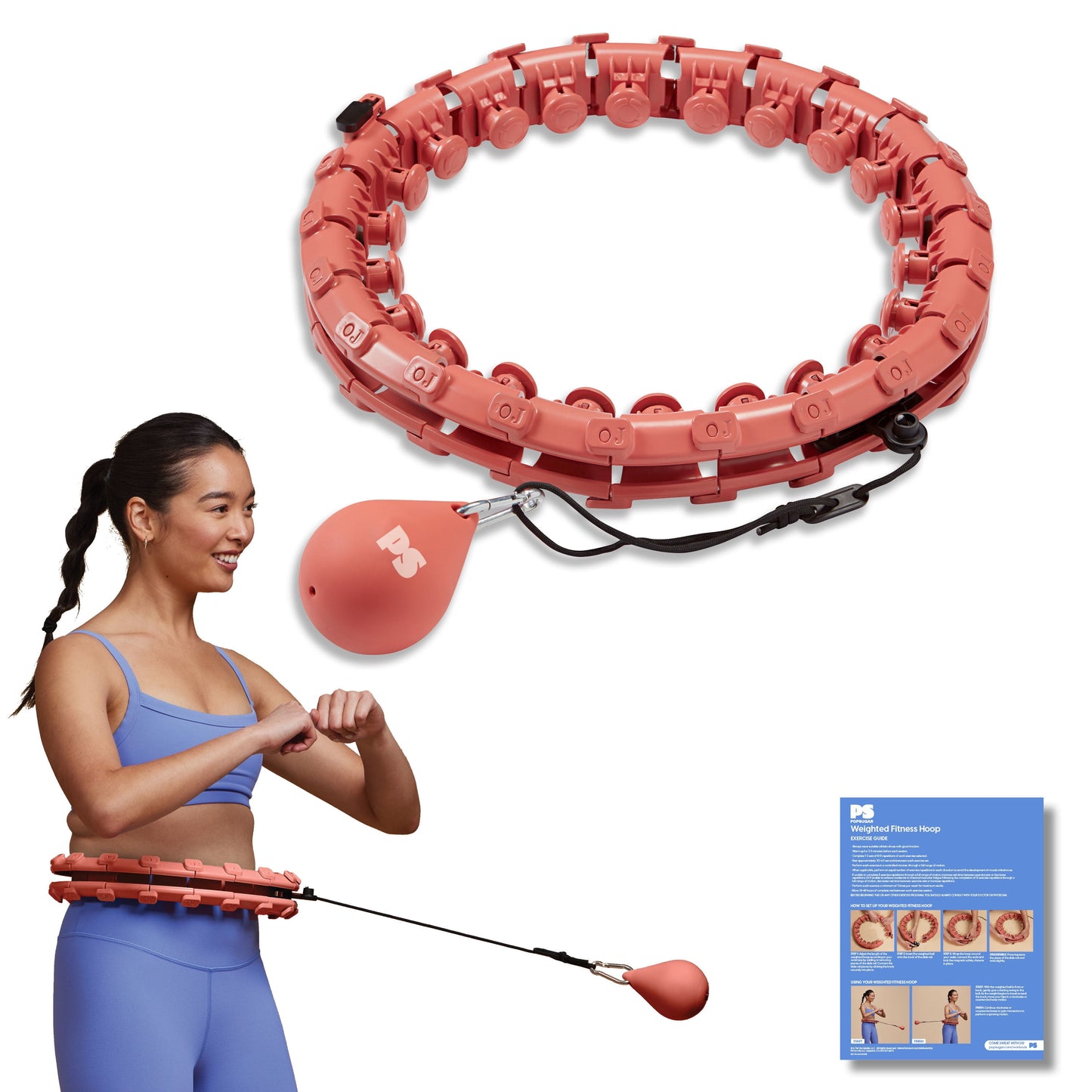 Adjustable Fitness Hoop with Weighted Ball, Coral, 1 Count