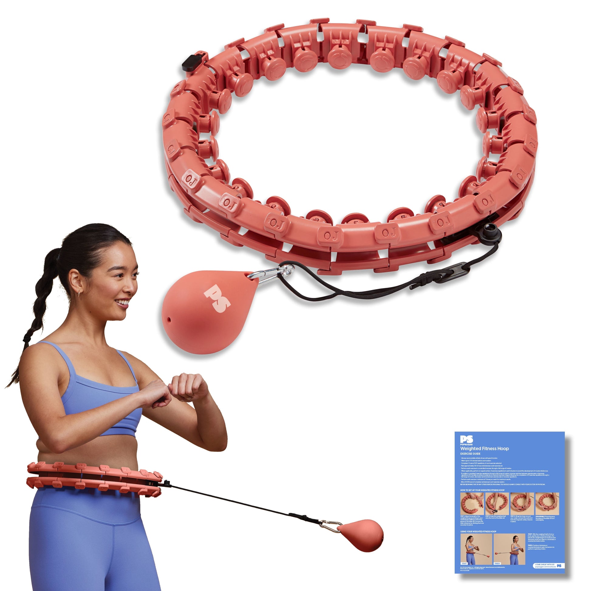 Adjustable Fitness Hoop with Weighted Ball, Coral, 1 Count