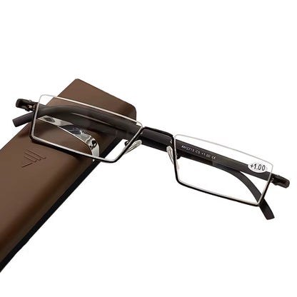 Metal Anti-Blue Light Reading Glasses Men Half Frame Prescription Eyeglasses Male TR90 Eyewear with Case Óculos +1.75