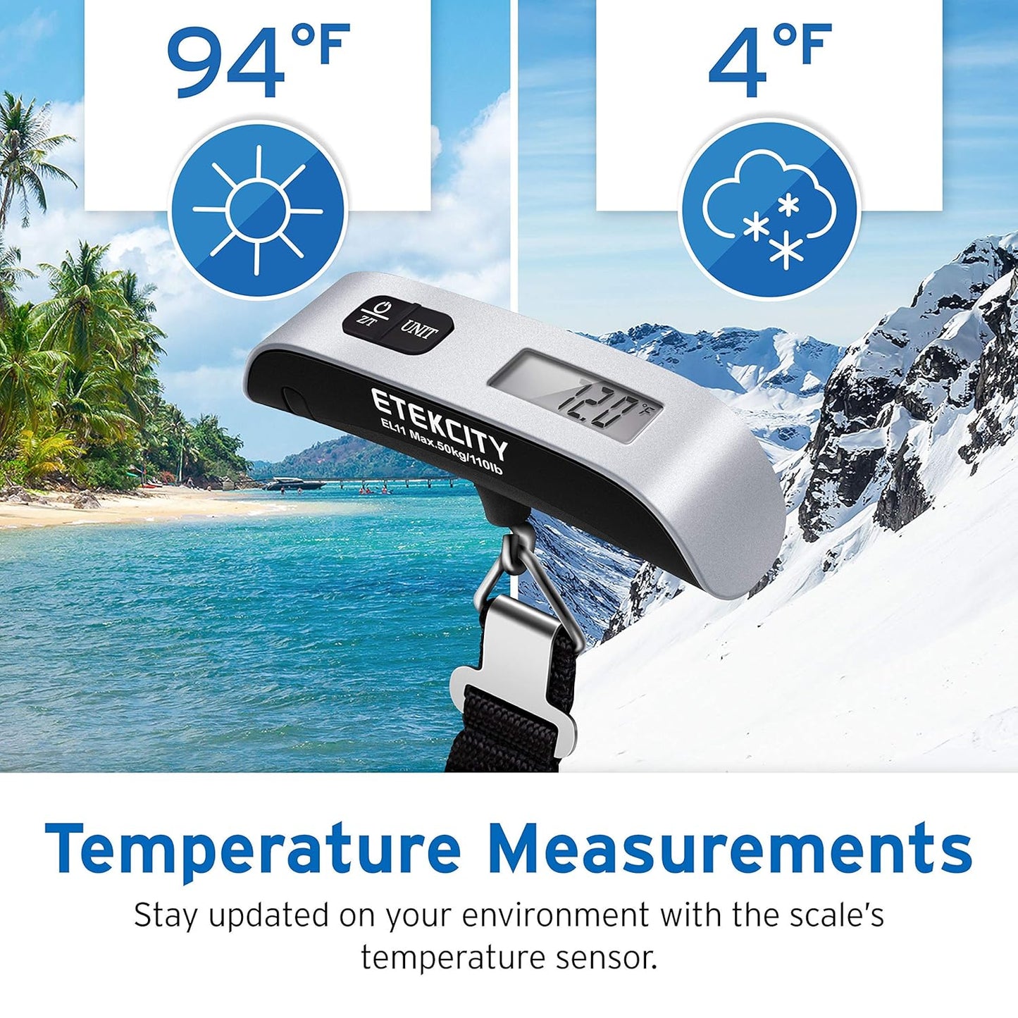 Luggage Scale, Digital Portable Handheld Suitcase Weight for Travel with Rubber Paint, Temperature Sensor, 110 Pounds, Battery Included