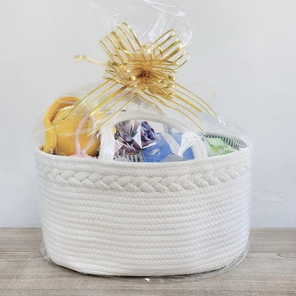 Baby Diaper Caddy Organizer, Boho Rope Nursery Storage Baby Basket Bin Gift Bags for Boys Girls, Portable Caddy Organizer for Changing Table Car, Ideal Gift Baby Shower Basket (White)