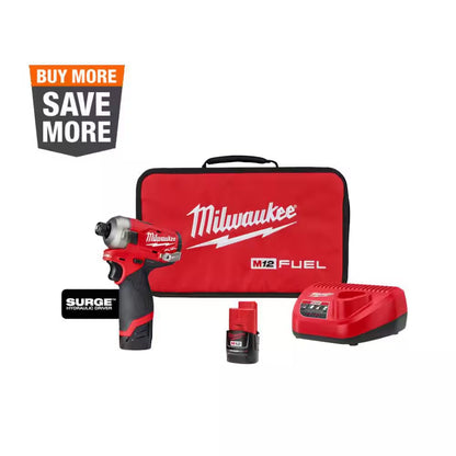 M12 FUEL SURGE 12V Lithium-Ion Brushless Cordless 1/4 In. Hex Impact Driver Compact Kit W/Two 2.0Ah Batteries, Bag