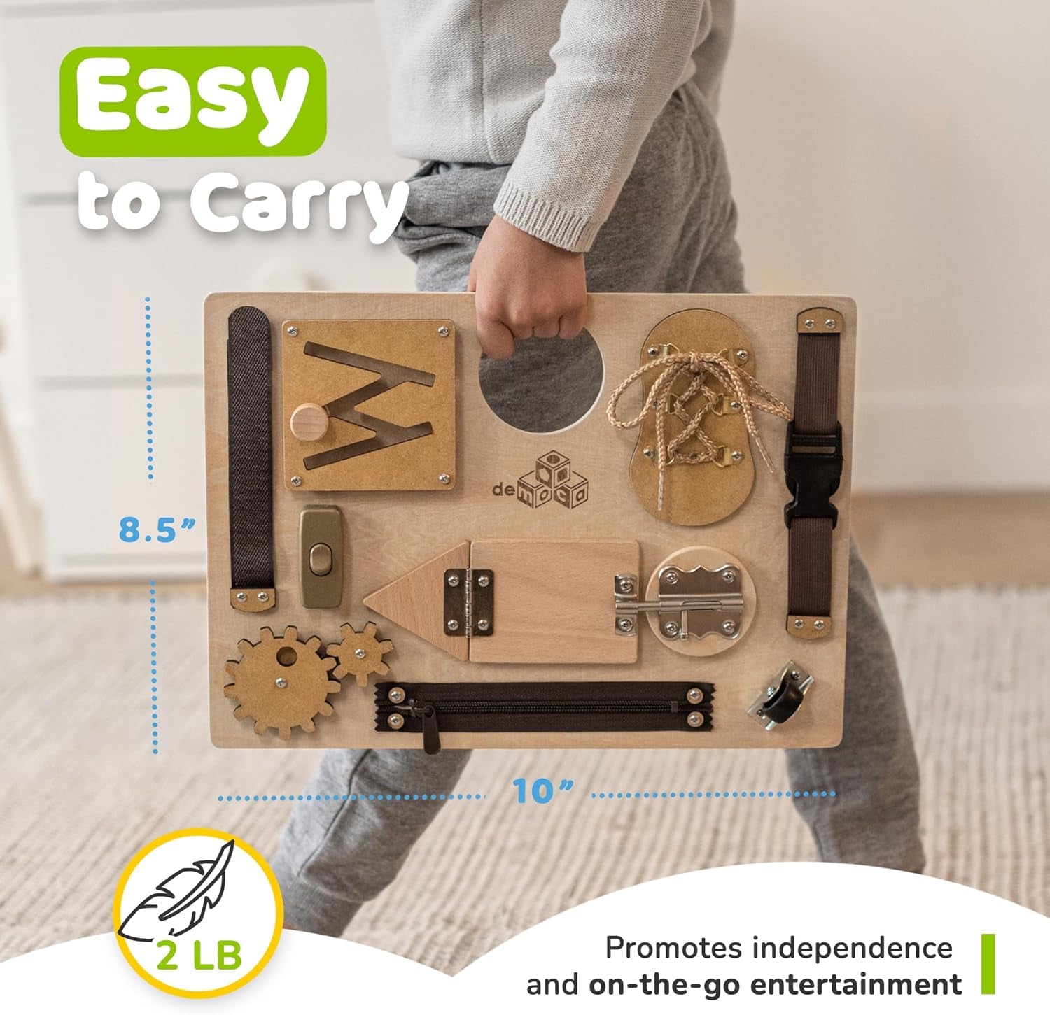 Sensory Busy Board for Toddlers, Premium Wooden Toddler Busy Board for 1 2 3 Year Old with 10 Educational Activities for Fine Motor Skills, Fidget Activity Toy for Travel