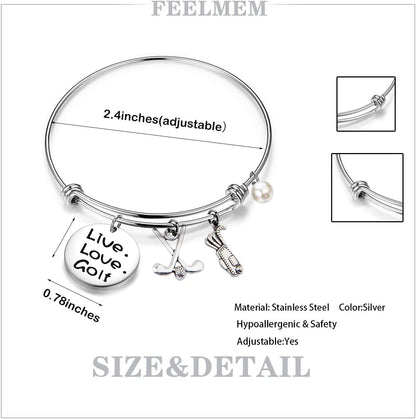 Golf Bracelet Live Love Golf Expandable Charm Bracelet Golf Jewelry Gift for Golf Lover/Golf Club/Golf Team