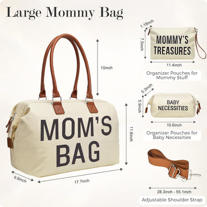 Diaper Bag Tote, Mommy Bag for Hospital, Large Capacity Waterproof Baby Bag for Mom Travel, Hospital Bag for Labor and Delivery with Baby Necessities Bag, Creamy White