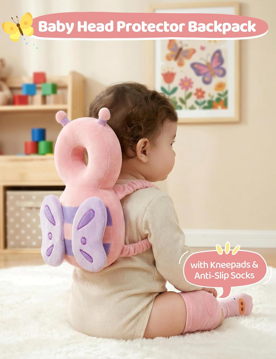 Toddler Baby Head Protector Pad Safety Cushion with Knee Pads&Anti-Slip Socks (Elephant)