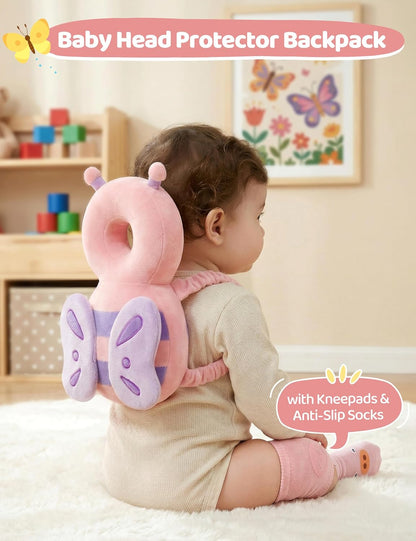 Toddler Baby Head Protector Pad Safety Cushion with Knee Pads&Anti-Slip Socks (Elephant)